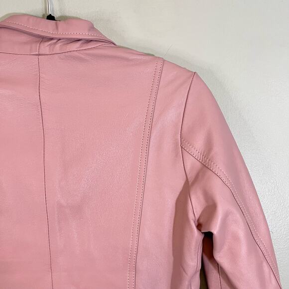 XOXO Jacket Womens M Genuine Leather Motorcycle Biker Snap Button Up Preppy Pink - Picture 5 of 10